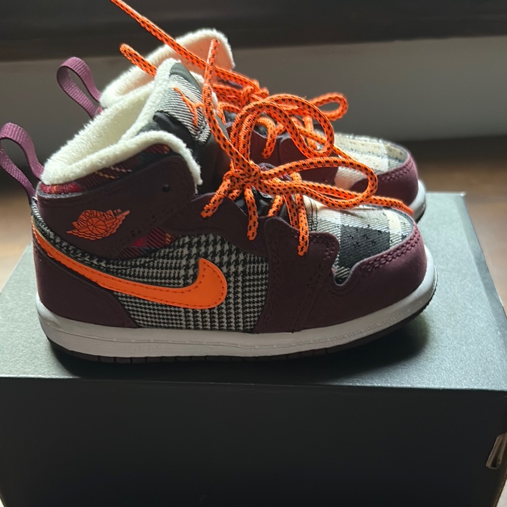 Nike Orange and Red High-Top Sneakers with Plaid Detail